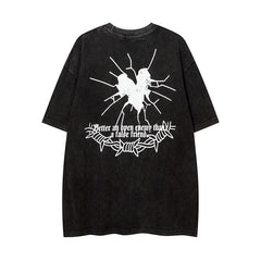 Men T Shirt Street Wash T-shirt Male and Female Trendy Brand Hip Hop round Neck Short Sleeve