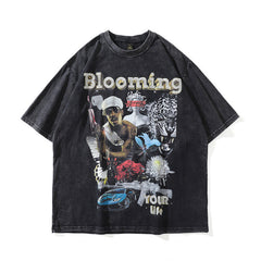 Men's T Shirt Short-Sleeved T-shirt Men's and Women's Washed Old Washed Printing