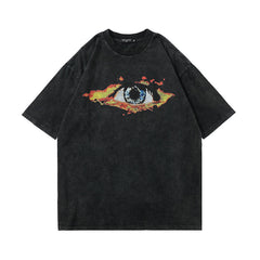 Men T Shirt Worn Looking Washed-out Short-Sleeved T-shirt Men's Fashion Brand Hip Hop Print Loose