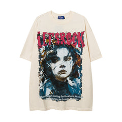 Men T Shirt Printed Short-Sleeved T-shirt for Men and Women Couple Retro Loose Hip Hop