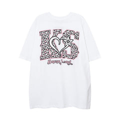 Men T Shirt Fashion Brand Leopard Print Letter Print Couple Short Sleeve T-shirt Men and Women