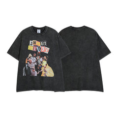 Men T Shirt Hip Hop Vintage Print Short Sleeves T-shirt Men and Women Loose