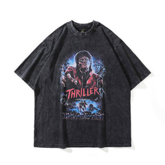 Men T Shirt Distressed Printed Short-Sleeved T-shirt Male and Female Personality Washed Loose