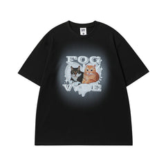 Men T Shirt Vintage Kitten Print Short Sleeve T-shirt Men and Women College Style Hip Hop