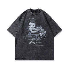Men T Shirt Vintage Design Printed Washed Short Sleeve T-shirt Men and Women Hip Hop