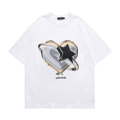 Men T Shirt Heart Printing Short-Sleeved T-shirt Men's Loose Couple Casual