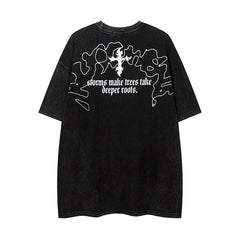 Men T Shirt Vintage Distressed Dark Portrait Wash Couple Short Sleeve T-shirt Men