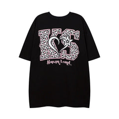Men T Shirt Fashion Brand Leopard Print Letter Print Couple Short Sleeve T-shirt Men and Women