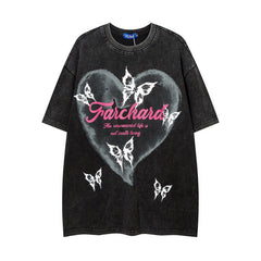 Men T Shirt Vintage Heart Graffiti Fashion Brand Half Sleeve T-shirt Men and Women