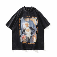 Men T Shirt Vintage Print Short Sleeves Men's and Women's Fashion Brand T-shirt Loose round Neck