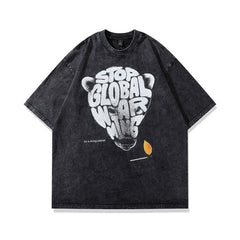 Men T Shirt Vintage Design Printed Washed Short Sleeve T-shirt Men and Women Hip Hop