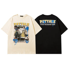 Men T Shirt Vintage Printed Couple Short Sleeve T-shirt Men and Women Ins Style
