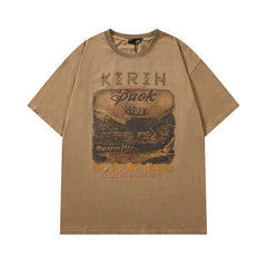 Men T Shirt Vintage Distressed Washed Loose Casual Short Sleeve T-shirt for Men and Women