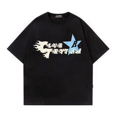 Men T Shirt Vintage Letter Print Street Style Casual Couple Short Sleeve T-shirt