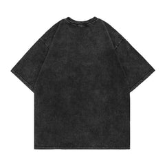 Men's T Shirt Washed Distressed Cross Printed Short-Sleeved T-shirt Men's Loose