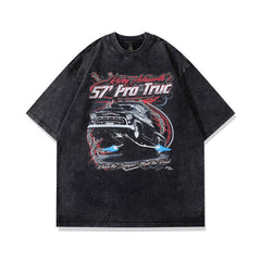Men T Shirt Vintage Printed Distressed Short-Sleeved T-shirt Men and Women Wash Couple