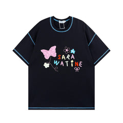 Men's T Shirt Letter Embroidered Printed Short-Sleeved T-shirt Men's and Women's Hee Loose