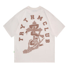 Men T Shirt Printed Short-Sleeved T-shirt Men and Women Couple Loose Retro Distressed