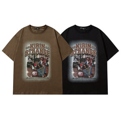 Men T Shirt Vintage Printed Short Sleeve Men's and Women's Loose Distressed T-shirt