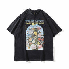 Men T Shirt Printed High Street Style Distressed Short Sleeve T-shirt Men's Loose
