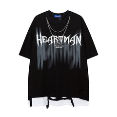 Men T Shirt Gothic Letter Color Contrast Patchwork Ripped Short Sleeve T-shirt for Men and Women