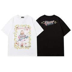 Men T Shirt Hip Hop Cartoon Short Sleeve T-shirt Men and Women Loose