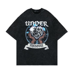 Men T Shirt Washed and Worn Gray Printed Loose T-shirt Summer Street