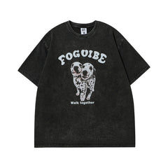 Men T Shirt Vintage Printed Washed Distressed Couple Short Sleeve T-shirt