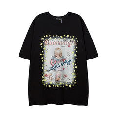 Men T Shirt Hip Hop Cartoon Short Sleeve T-shirt Men and Women Loose