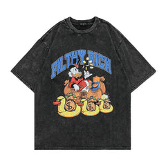 Men's T Shirt Washed Distressed Cross Printed Short-Sleeved T-shirt Men's Loose
