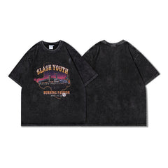 Men T Shirt Vintage Washed and Worn Casual Short Sleeve T-shirt