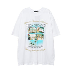 Men T Shirt Hip Hop Vintage Print Short Sleeves T-shirt Men and Women Casual