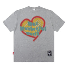 Men T Shirt T Fashion Brand Heart Printing T-shirt Men and Women Couple Loose
