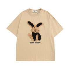 Men T Shirt Sweet Cool Fun Bunny Towel Embroidered Short Sleeve T-shirt Men and Women Couple