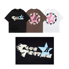 Men T Shirt Vintage Letter Print Street Style Casual Couple Short Sleeve T-shirt