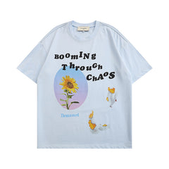 Men T Shirt Floral Print Short-Sleeved T-shirt Men and Women Couple Loose