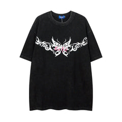 Men T Shirt Washed and Worn Short-Sleeved T-shirt Men's Retro