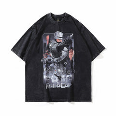 Men T Shirt Cartoon Printed Short-Sleeved T-shirt Men's Summer Loose Wash Distressed