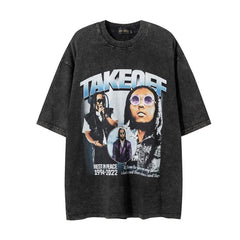 Men T Shirt Hiphot Printed Wash T-shirt Vintage Short Sleeve T-shirt