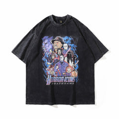 Men T Shirt Washed T-shirt Couple Retro Distressed Loose Street