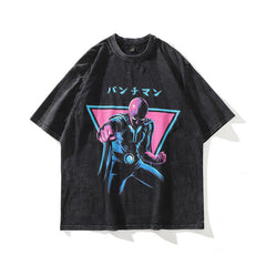 Men T Shirt Printed Short-Sleeved T-shirt Loose Washed-out Distressed