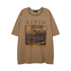 Men T Shirt Vintage Distressed Washed Loose Casual Short Sleeve T-shirt for Men and Women