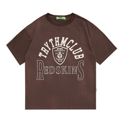 Men's T Shirt Letter Print Short-Sleeve T-shirt Men's and Women's Retro Loose round Neck
