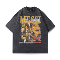 Men T Shirt Portrait Printing Distressed Short-Sleeved T-shirt Men Loose Washed-out