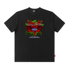 Men T Shirt Rose Print Short Sleeve Loose Fashion Brand Hip Hop Men