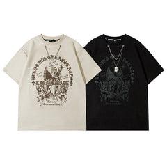 Men's T Shirt Fashion Brand Printing Suede Short-Sleeved T-shirt Men's and Women's Hiphop