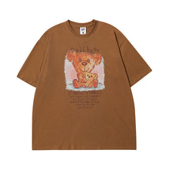 Men T Shirt Bear Printed Cotton Short-Sleeved T-shirt Baby Boy and Girl Summer Loose
