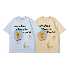 Men T Shirt Floral Print Short-Sleeved T-shirt Men and Women Couple Loose