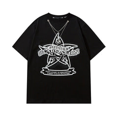 Men T Shirt Fashion Brand Five-Pointed Star Printed Necklace Short Sleeve T-shirt Men and Women