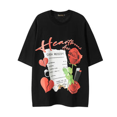 Men T Shirt Rose Print Couple Casual Street All-Match Short-Sleeved T-shirt Men
